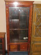 An Edwardian mahogany display cabinet with single door and painted decoration H 191 cm W 83 cm