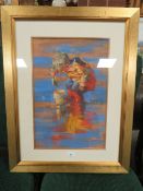 A child playing on the beach, pastel signed but indistinct 45 x 30 cm