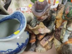 A tray of ceramic jugs, capodimonte figures A/F