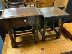 An oak sewing table together with a small oak stool. (2)