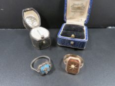 A gold ring stamped 15ct set with a central seed pearl approx. weight 3.3g together with a silver