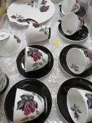 A Royal Albert Masquerade coffee set, coffee pot, milk and sugar, cake plate, 6 cups/saucers