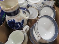 Two trays of assorted ceramics to include Royal Doulton Sherbrooke dinnerware