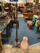 A vintage mahogany standard lamp and shade