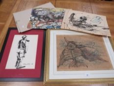 Attributed to Jan Lebenstein (1930-1999). A framed drawing of a fish 39.5 x 29.5 cm, together with