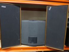 A Celestion HT1B surround sound system together with two teak retro Celestron speakers (3 items)