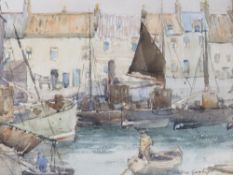 Andrew Garnlay ? A Cornish school watercolour depicting a fishing harbour 30 x 38 cm