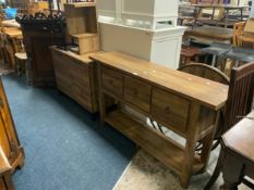 A modern three drawer sideboard together with a similar cabinet and two occasional tables. (4)
