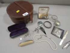 A small quantity of collectables to include costume jewellery, a miniature hallmarked silver folding