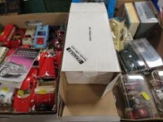 Three trays of boxed and unboxed vintage toys to include a boxed Danbury Mint 1949 Jaguar XK 120,