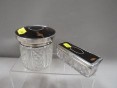 Two hallmarked silver and tortoiseshell lid dressing table jars