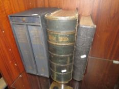 A large family devotional bible by the Rev. Matthew Henry, with clasp, together with a similar sized