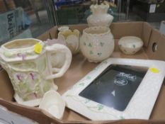 A collection of Belleek to include vases, jug, picture frame etc