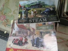 A tray of ephemera to include reproduction metal signs