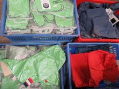 Four trays of waterproof clothing to include gloves, boot covers and overalls