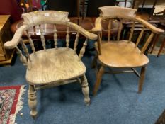 Two vintage smoker bow armchairs. A/F