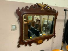 A Georgian style mahogany inlaid mirror with Eagle surmount 80 x 94 cm