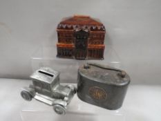 A vintage Birmingham Municipal bank metal money box together with a treacle glaze Bank Of England