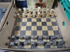 A tray of collectables to include a marble style chess set etc