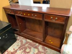 A reproduction mahogany open bookcase L 154 cm