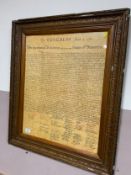 A framed reproduction United States Declaration of Independence
