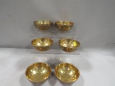 Six Cairo ware bowls, with typical whit metal & copper overlay decoration