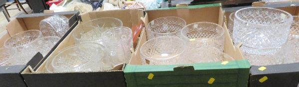 Four trays of mainly crystal bowls