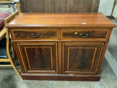An antique mahogany inlaid sideboard W 122 cm