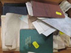 A tray of ephemera to include a soldiers service and pay book etc