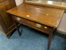 An antique oak crossbanded single drawer side table W 80.5 cm