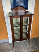 A small Edwardian mahogany single door display cabinet with painted decoration H 128 cm W 66 cm