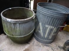 A galvanized washing dolly tub and a dustbin A/F (2 items)