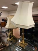 Two gilt table lamps with shades