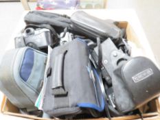 A tray of cameras and audio equipment to include Yashica example