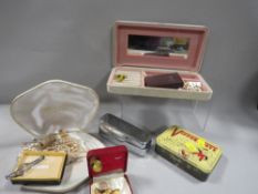 A tray of assorted collectables to include costume jewellery