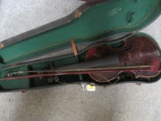 A cased violin with bow A/F