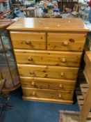 A modern honey pine six drawer chest W 80.5 cm