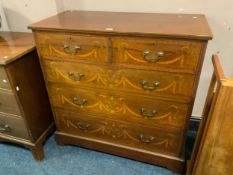 An Edwardian mahogany inlaid five drawer chest with crossbanded top H 105 cm W 107 cm