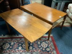 A mid century teak coffee table L 91 cm, together with another similar coffee table. (2)
