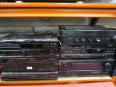 A collection of seven Denon stacking Hi-Fi separates consisting of an integrated stereo amplifier,