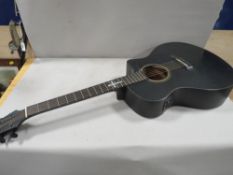 A Gothic black matt finish electric acoustic guitar by Walden with Celtic cross mother of pearl