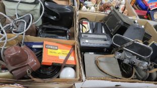 Two trays of vintage audio visual equipment, cameras and accessories to include a Solid State