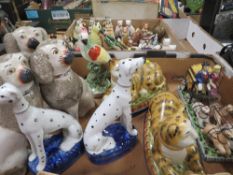 Two tray of assorted reproduction Staffordshire style figures etc