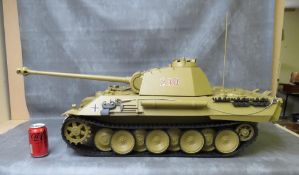 A SCRATCH BUILT WOODEN GERMAN PANTHER TANK, W 38 cm, L 101 cm, raised on a wooden plinth - 44 x 84