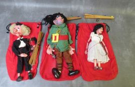 THREE UNBOXED PELHAM PUPPETS, rare ballerina, giant and teacher, all in red puppet bags