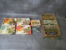 A VINTAGE CASE CONTAINING FOUR BOXES OF 1:32 SCALE AIRFIX SOLDIER SETS, to include Ghurkas,