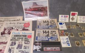 A TRAY OF EPHEMERA TO INCLUDE VINTAGE NEWSPAPERS, commemortive Edwards Abdications 1936 Daily