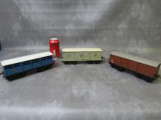 THREE UNBOXED HORNBY O GAUGE COVERED WAGONS