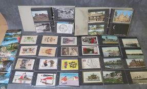 A COLLECTION OF POSTCARDS, to include two albums and loose cards, inlcuding vintage silks, saucy