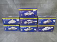 SEVEN BOXED 1:43 SCALE BEST OF BRITISH POLICE CARS, to include Ford Escort Mexico, Morris Minor